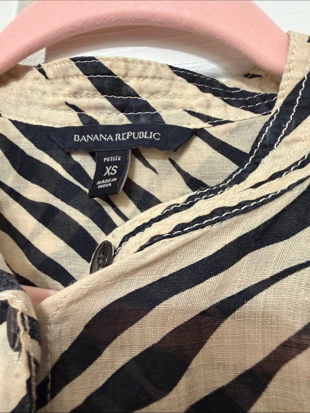 Banana Republic Zebra-Print Short Sleeve Blouse - Black & Cream